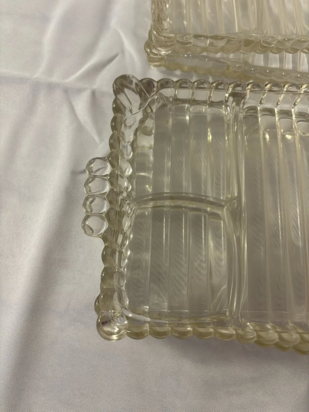 Set of 4 Vtg Hazel Atlas Glass Snack Luncheon Plates Sip And Smoke Ball & Rib
